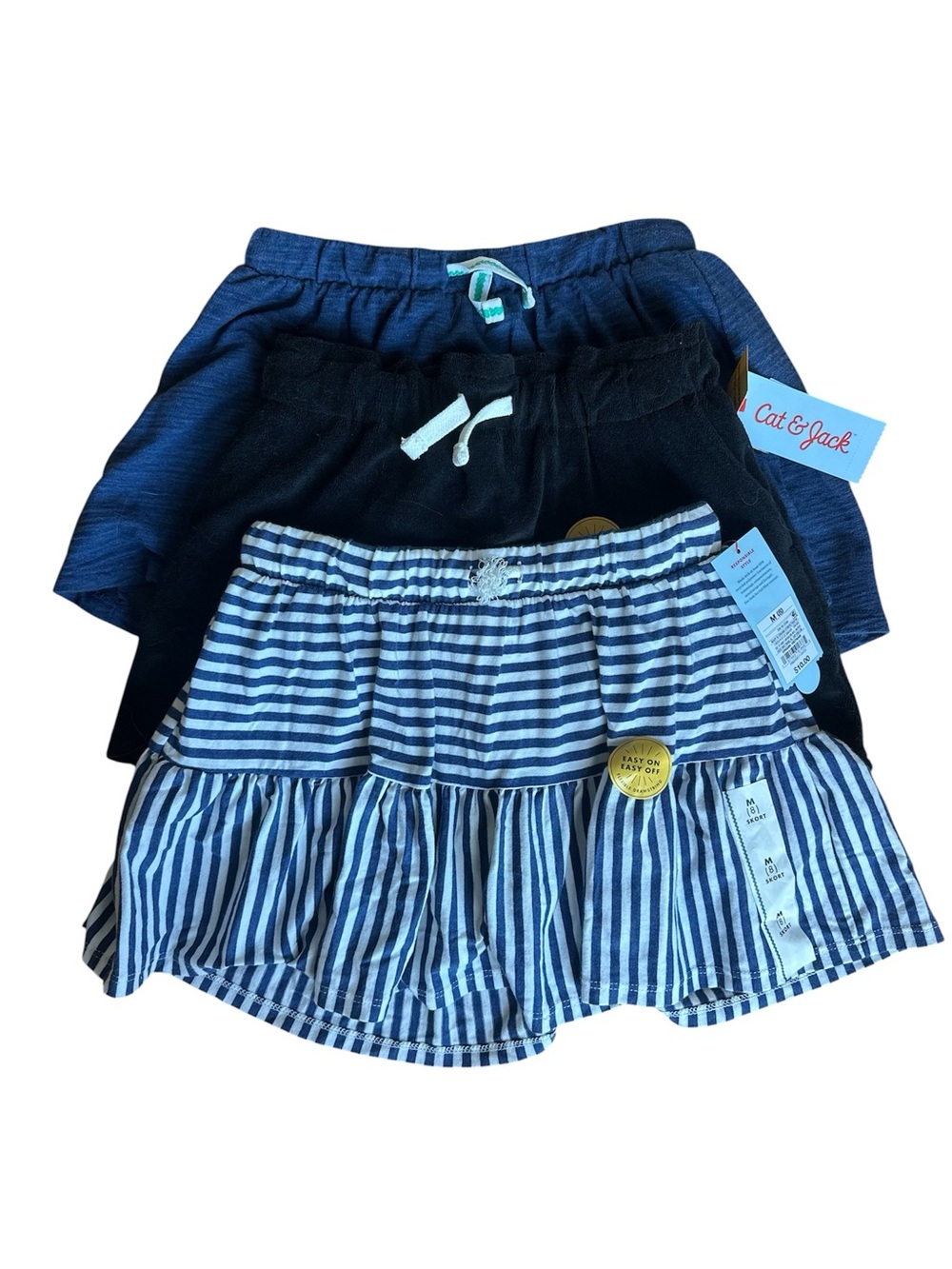 NEW Cat & Jack Girls Tiered Striped Skort Bundle Elastic Waist Knit Stretch M/8